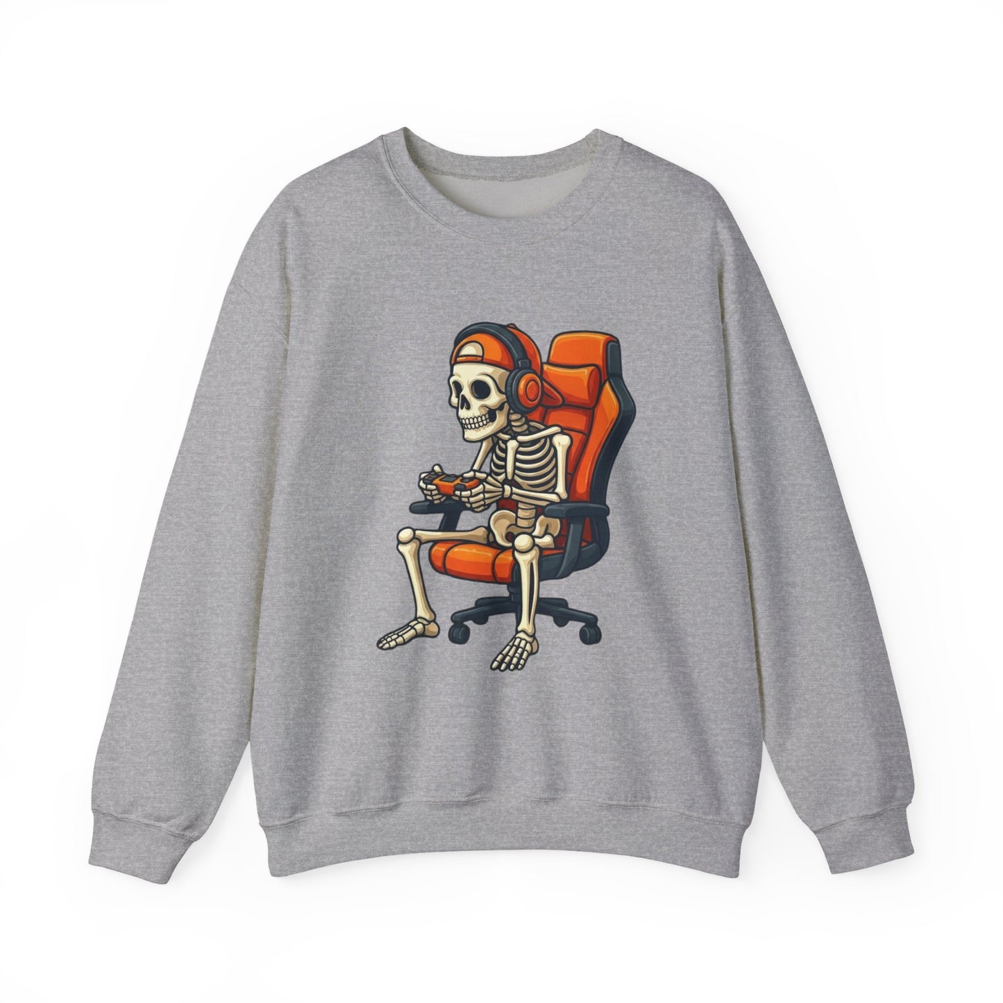 Gamer Skeleton Crewneck Sweatshirt – Retro Skull Gaming Chair Design