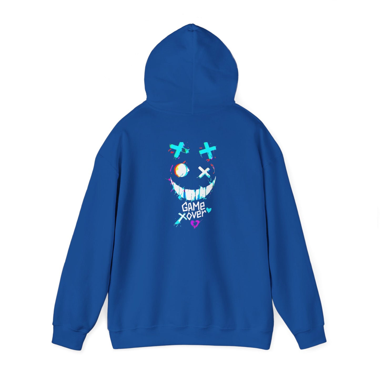 Game Over Smiley Hoodie — Glitchy Neon Gamer Graphic Pullover
