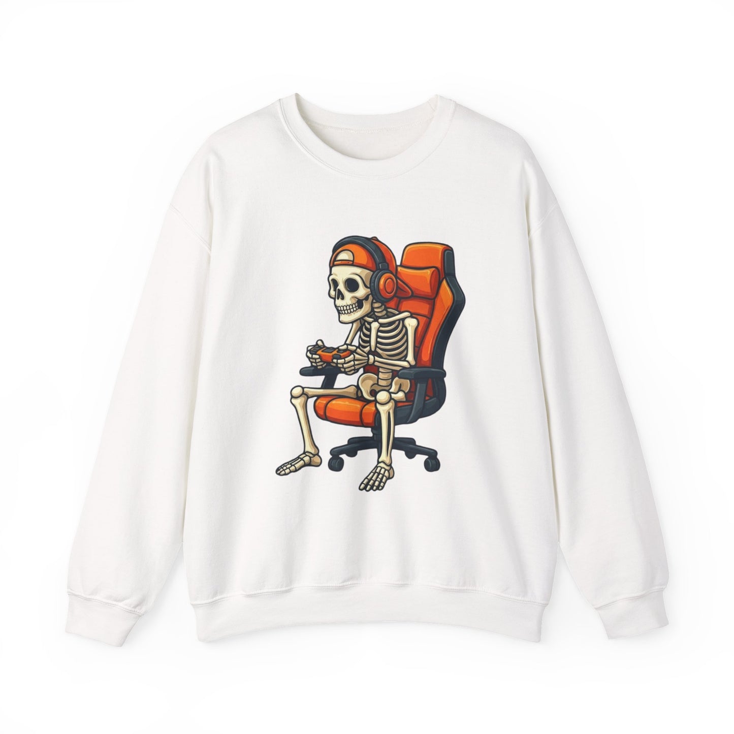 Gamer Skeleton Crewneck Sweatshirt – Retro Skull Gaming Chair Design