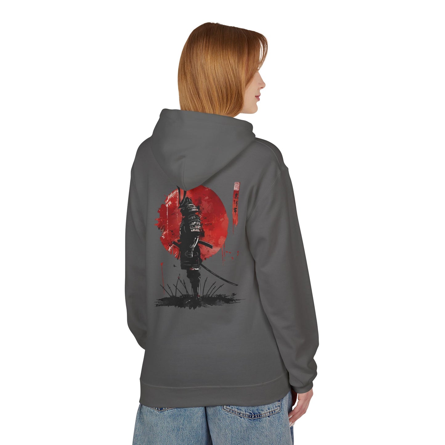 Samurai Silhouette Hoodie — Red Sun Japanese Warrior Graphic
