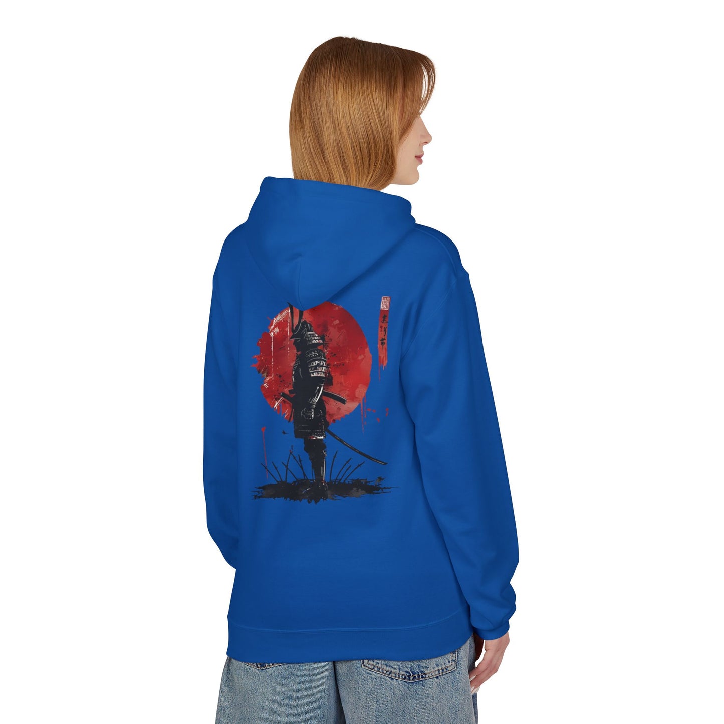 Samurai Silhouette Hoodie — Red Sun Japanese Warrior Graphic
