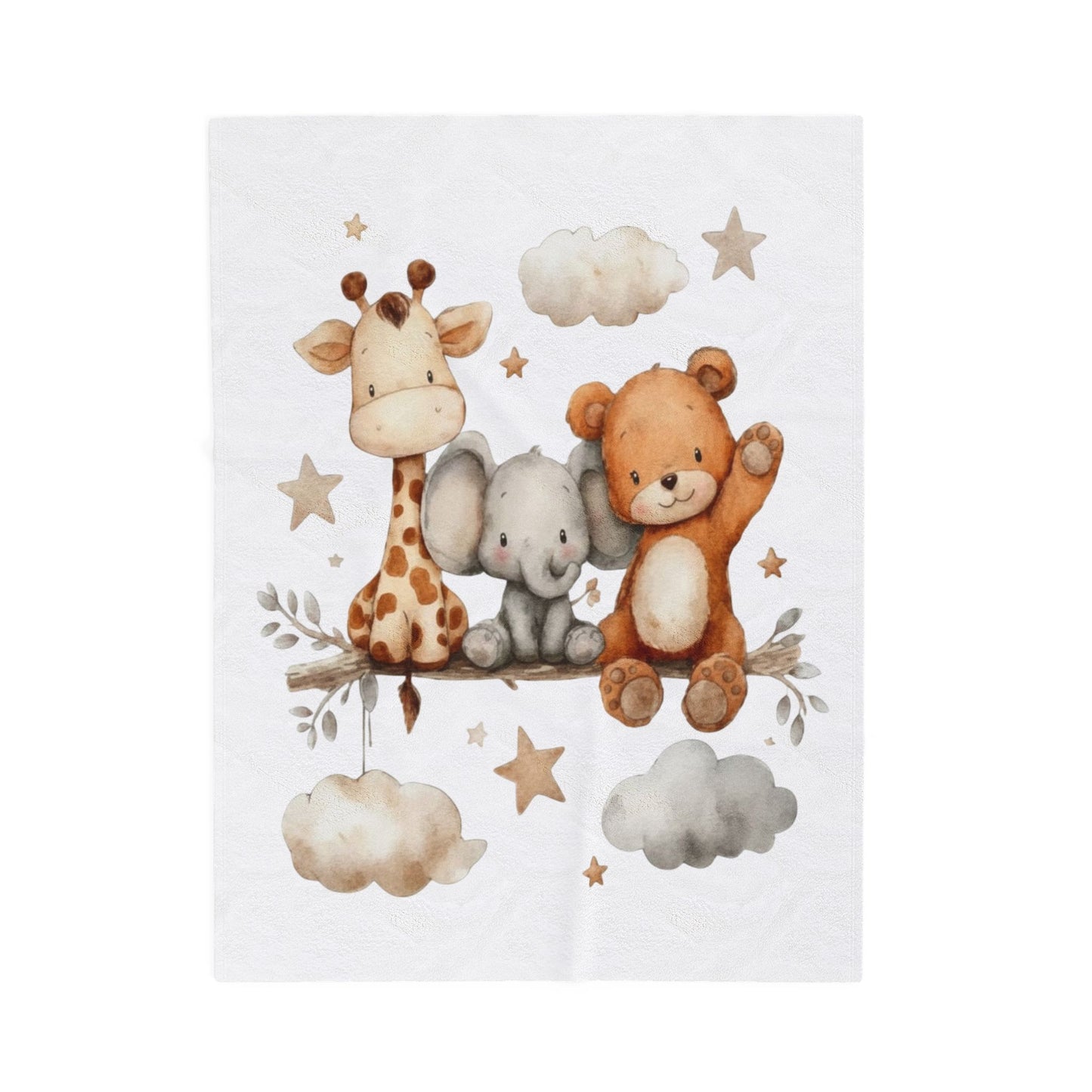 Baby Animal Velveteen Plush Blanket — Giraffe, Elephant & Bear Nursery Throw